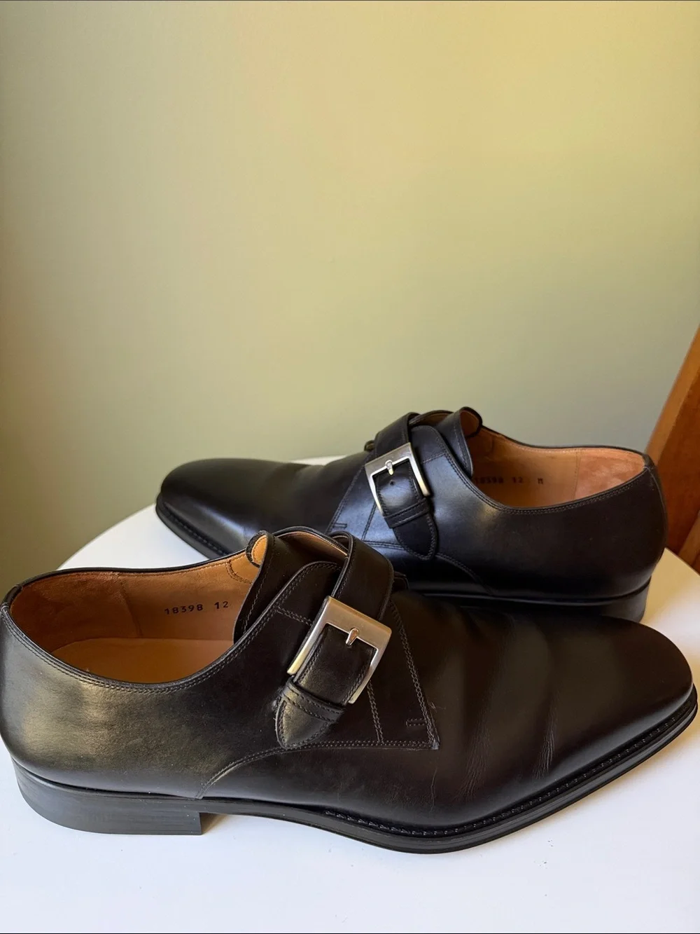 Magnanni Black Leather Monk Strap Dress Shoes Single Monk Buckle Oxford Portugal